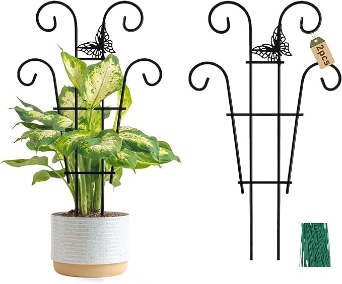 Coomin 14.5 Butterfly Indoor Plant Trellis for Potted Plants, Small Metal House Plant Trellis for Climbing Plants, Climber Plant Support for Hoya Pothos Ivy, 2p