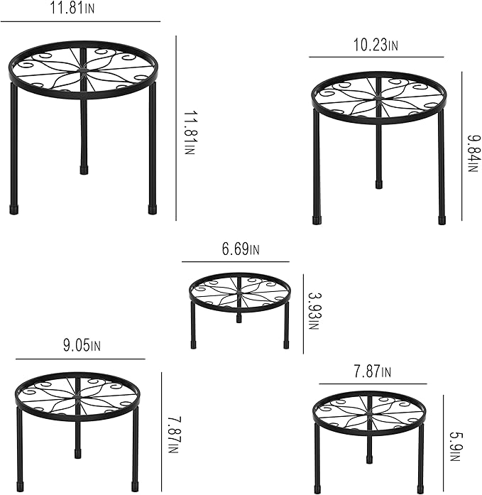 CADANI 5 Pack Metal Plant Stands for Outdoor Indoor, Anti-Rust Iron Flower Pot Stand, Heavy Duty Plant Pot Stand for Multiple Plant, Decoration Racks for Home, Patio & Garden
