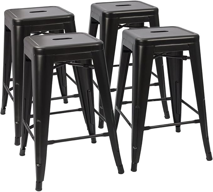 Devoko Metal Bar Stools 24" Indoor Outdoor Stackable Barstools Modern Style Industrial Vintage Counter Bar Stools Set of 4 (24 inch, Black)