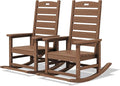 SERWALL Outdoor Rocking Chair Set of 2, Oversized Rocking Chair with Footboard for Adults, HDPE All Weather Resistant Rocking Chairs for Patio, 350lbs Weight Capacity, Brown