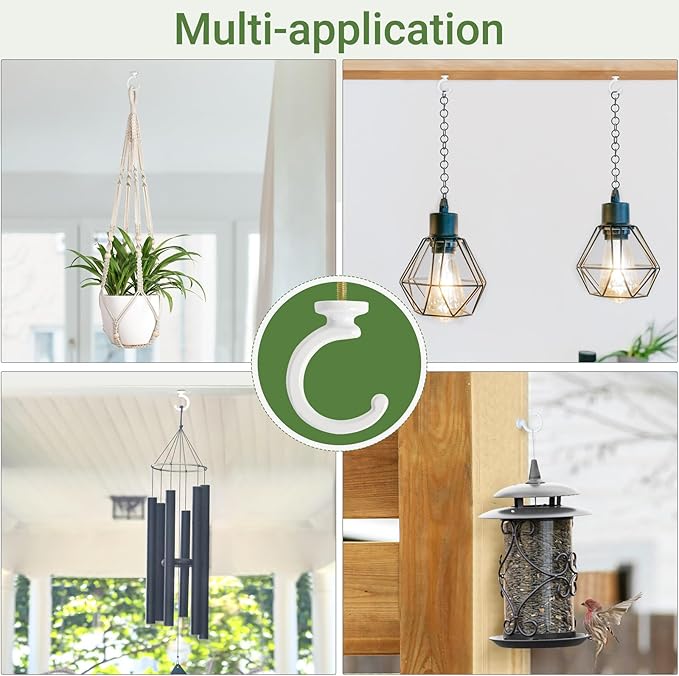 Mkono Ceiling Hooks for Hanging Plants, Swag Hook Plant Wall Hanger Heavy Duty for Hanging Planter, Chandeliers, Wind Chimes, Indoor Outdoor Decorative Hooks (2 Pack White)