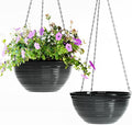 2 Pack Hanging Planters for Indoor Outdoor Plants, 10 Inch Hanging Planter with Drainage Hole & Plug Glazed Hanging Baskets Flower Pots for Garden Home (Black)