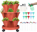 Vertical Planter 3 Tier Stackable Planters Garden Planters Strawberry Herb Flower and Vegetable Planter Indoor Outdoor Gardening Pots with Removable Wheels and Tools