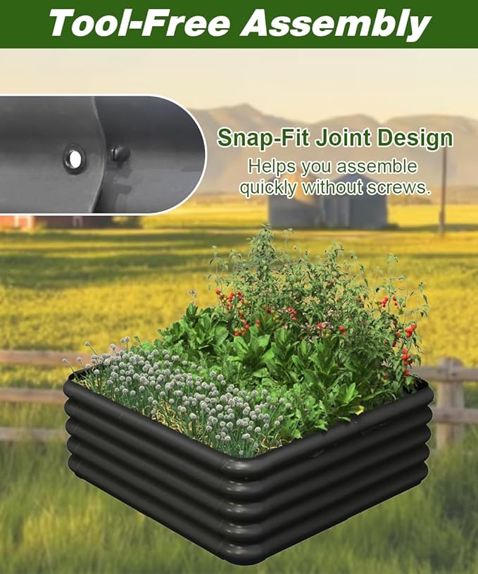 3.0x3.0x1.0ft Raised Garden Bed Kit for Outdoor, PP Material Planter Boxes, Large Garden Box Flower Bed with Easy Assembly, Gardening Containers for Vegetables, Flowers, Herbs, Black
