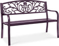 Best Choice Products Outdoor Bench Steel Garden Patio Porch Furniture for Lawn, Park, Deck w/Floral Design Backrest, Slatted Seat - Purple