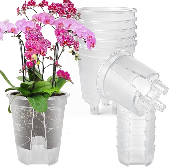 Cdd's Path Large Naked Root Planter Self Watering Pots Set with Holes for Indoor/Outdoor Plants, Planter Pot with Watering Hole/Reservior and Air Pipes (Clear, 8 inch-5 Pack)