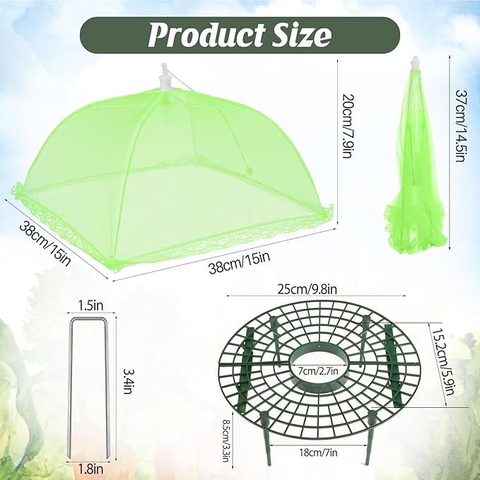 6 Sets Strawberry Plant Support with Mesh Plant Cover,Strawberry Growing Racks Sets with Iron Plant Nails and Storage Bag for Garden Strawberry Vegetables(Green Net - Round)