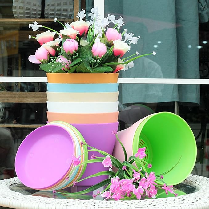 Tergy 20 Pack 7 Inch Plant Pots Bulk Small Plastic Planters Pots with Drainage Holes Flower Pot for Succulent, Cactus, Herb, African Violet