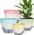 4-Piece Planter Set, 12/10/9/8-inch Self-Watering Pots with Drainage Holes, Deep Trays, Water Level Indicators, Suitable for Plants (12/10/9/8-inch, White Gradient Design)