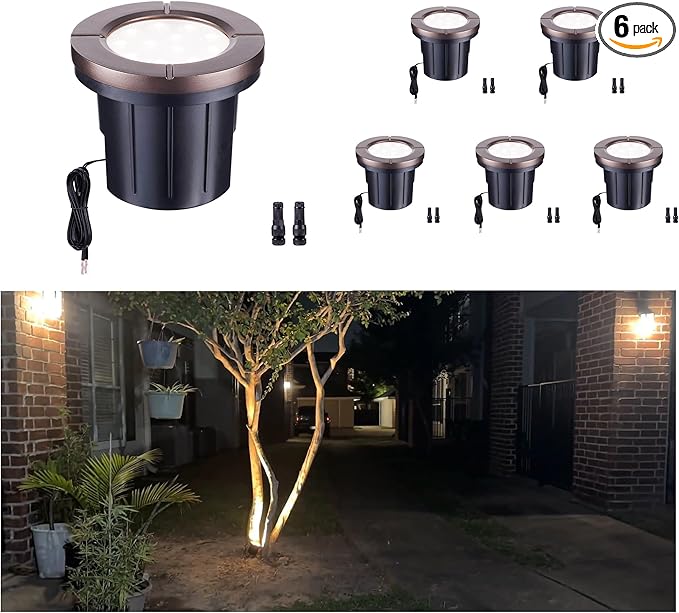 Landscape Well Light, LED Low Voltage In Ground Lights, IP67 Waterproof 12V Outdoor, Bright 6W 580LM Aluminum ORB for Sidewalk Driveway 6 Pack