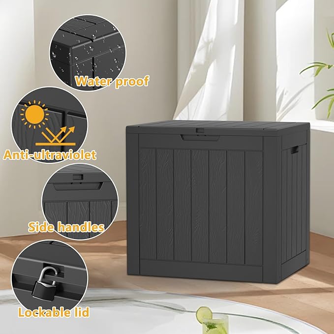 Outdoor Storage Box, 30 Gallon Waterproof Lockable Resin Deck Box for Patio, Garden & Storage, Easy Assembly Indoor & Outdoor Use, Black