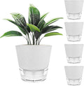 2024 Upgraded 5 Pack 6-Inch Self-Watering Planter Pots with Deep Reservoir for Indoor and Outdoor Plants with Planting Tools (Frosted White)