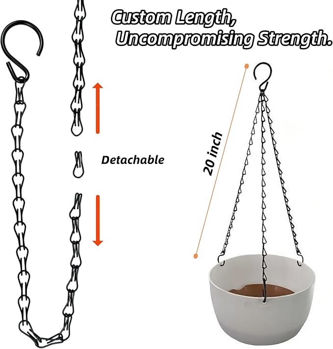 3 Pack, 20 Inch Hanging Baskets Chain, Hanging Chains with Hooks Flower Pot Chain Replacement Plant Hangers for Planters, Bird Feeders and Lanterns (Hook, 3)