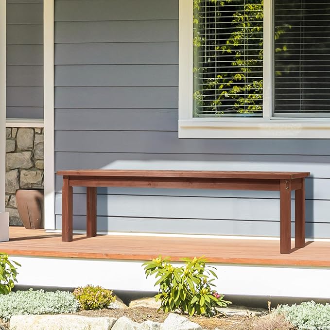 VINGLI Outdoor Wooden Bench, 62” Porch Bench Outdoor Backless Garden Bench, Small Outdoor Bench for Deck Patio Entryway (Brown, 62in)