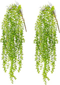 2 Pack Fake Hanging Plants, Artificial Hanging Eucalyptus Plants Greenery Vines UV Resistant Faux Trailing Plants for Indoor Outdoor Wall Shelf Porch Boho Home Patio Decor (2PCS Dark Green)