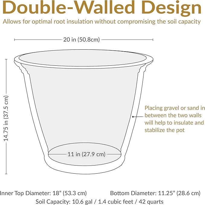 Sunnydaze 20-Inch Franklin Large Plant Pot - Polyresin Round Outdoor Planter with Drillable Drainage Hole - 3 Pack - Beige