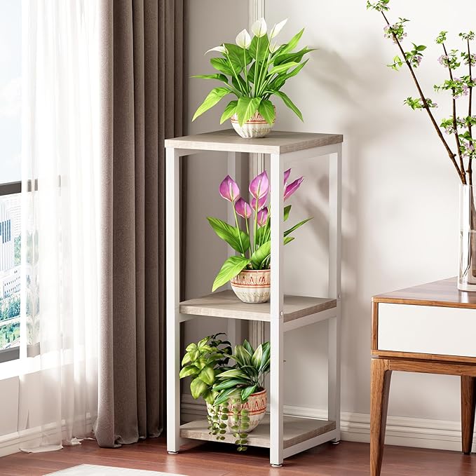 Plant Stand Indoor Corner Tall 3 Tier Metal Modern Flower Storage Plant Shelf Holder for Living Room Balcony Garden,White (3 Tier-White)