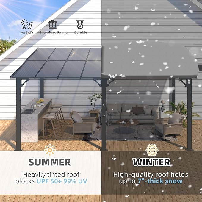 AECOJOY 16' x 10' Gazebo Outdoor Pergola, 10x16 Large Wall-Mounted Hardtop Lean to Metal Gazebo Shelter Pergolas and Gazebos Clearance with Patio Roof, Heavy Duty Awnings for Backyard, Decks