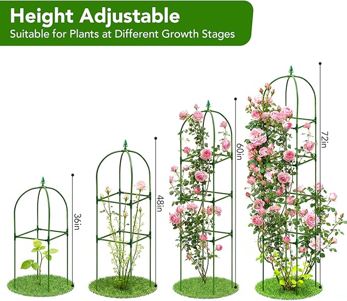 2 Pack Garden Obelisk Trellis for Climbing Plants, 72" Metal Rustproof Rose Trellis, Tower Potted Cages Plant Support for Flowers/Vegetables/Vines, Indoor Outdoor Garden Patio