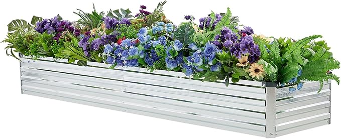 2 Pack 8x2x1FT Galvanized Raised Garden Bed Kit, Outdoor Metal Planter Box for Vegetables, Bottomless Rectangular Gardening Bed with Support Rods, Tool-Free Assembly, Silver