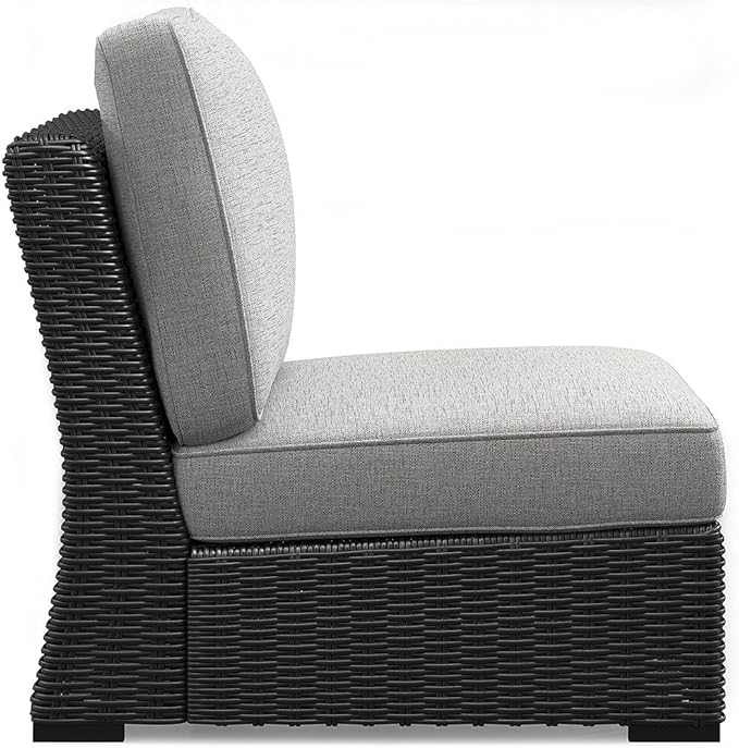 Signature Design by Ashley Beachcroft Curved Modern 5-Piece Outdoor Sectional with Cushion and 6 Throw Pillows, Light Gray