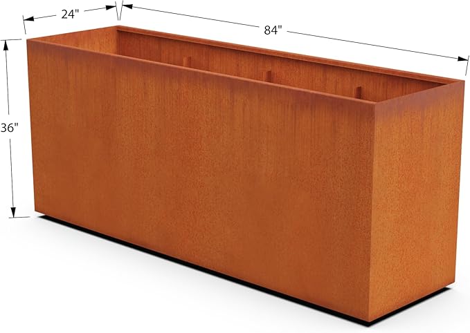Plantercraft Large Rectangular Planters for Outdoor Plants | 84x24x36 Extra Large Corten Steel Planter Box | Heavy Duty Metal Planter for Commercial and Residential Landscaping & Privacy Screens
