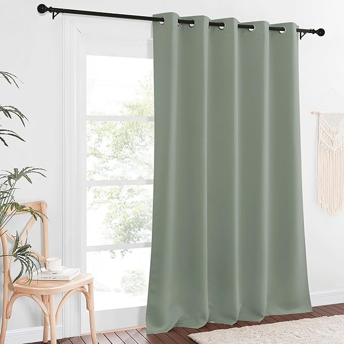 NICETOWN Blackout Sage Green Curtain 90 inch Length for Bedroom - Thermal Insulated Grommet Room Darkening Window Drape Sound Dampening for Living Room, W66 x L90, 1 Panel