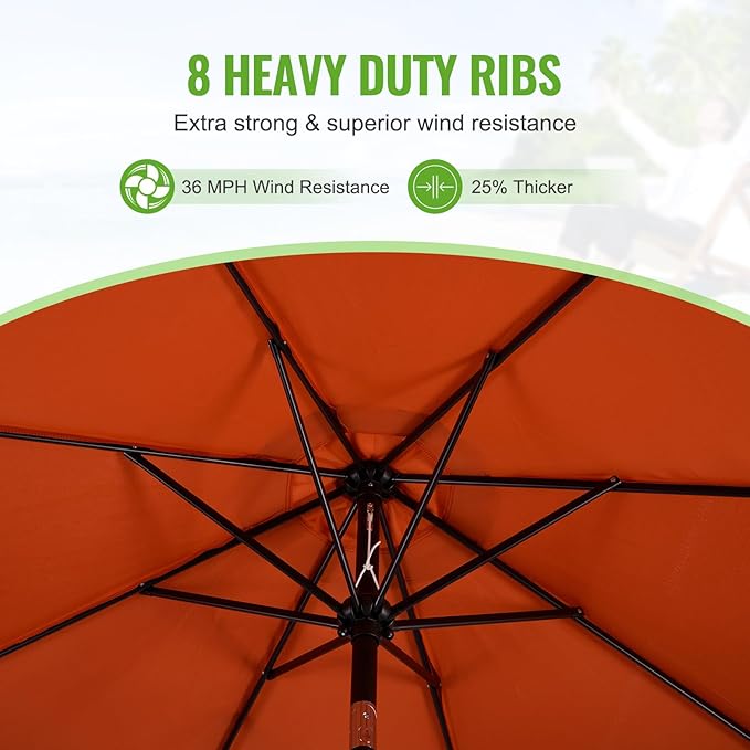 Backyard Expressions 9 ft. Patio Umbrella, Market Table Umbrella w/Tilt and Crank, 8 Ribs