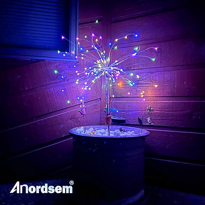 Anordsem Solar Garden Lights Outdoor: Bendable Copper Wire with 120 LED Firework Beads - Colorful Waterproof DIY Fairy Decoration for Yard Pathway Patio - Gifts for Women Mom Homeowners