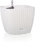 Dexceder 9x8 Self Watering Planter Indoor Outdoor, Inner Mat Design, Thickened Table Flower Plant Pot with Water Level Indicator (Ivory White Rattan)