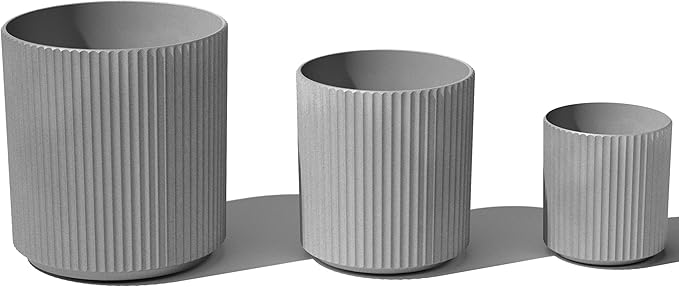 Veradek Demi Series Set of 3 Round Planters for Porch, Patio, Backyard | Durable Plastic-Concrete Material | Modern Décor for Tall Plants, Flower