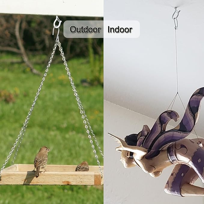 20 Pack Q Hanger Hooks with Safety Buckle, Rustproof Screw Hooks for Hanging String Lights, Bird Feeder, Plants, Wind Chimes & Holiday Decorations, Holds Up to 40 lbs（2.2" White Vinyl Coated ）