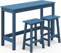 SERWALL 3-Piece Outdoor Bar Set, Rectangular All Weather HDPE Bar Height Patio Set, Outdoor High Top Table and Stools for for Outside, Poolside, Backyard, Garden, Blue