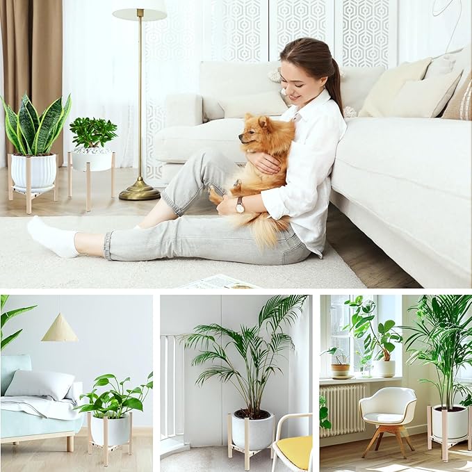 Aripark Plant Stand Indoor Adjustable, Metal Modern Plant Stands, Small Heavy Duty Stable Plant Pot Flower Holder Outdoor Corner, Fit 8 9 10 11 12 inch Pots, Light Khaki (Pot & Plant Not Included)
