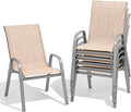 Patio Chairs Set of 6, Easily Set Up Stackable Outdoor Dining Chairs with High Back and Wide Seat, All Weather Breathable Outdoor Chairs Set of 6 with Metal Frame for Backyard Deck Pool, Beige