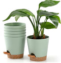 Plant Pots 6 PCS 5 inch Self Watering Planters High Drainage Flowers Pot for Indoor Outdoor Plants with Reservoir Tray and Watering Lip Gardening Planter Garden Flower Pots, Green