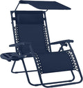 Best Choice Products Folding Zero Gravity Outdoor Recliner Patio Lounge Chair w/Adjustable Canopy Shade, Headrest, Side Accessory Tray, Textilene Mesh - Navy