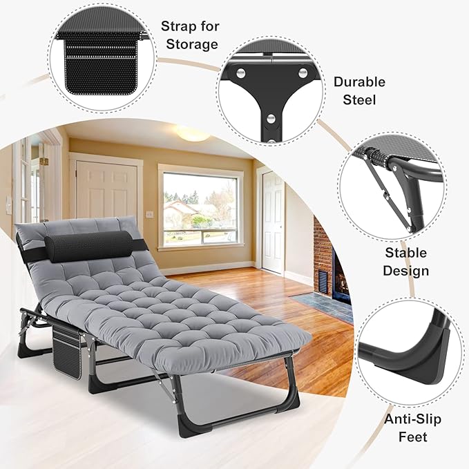 ABORON 2PK Chaise Lounge Chair,5 Positions Padded Outdoor Tanning Chair,Heavy Duty Portable Lounge Chair for Outdoor Sunbathing Patio Pool Lawn Deck Poolside,Support up to 440 Lbs