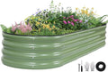 Galvanized Raised Garden Bed - 6×2×1ft Planter Raised Beds for Gardening | Oval Metal Garden Planter Box with Safety Edging and Gloves for Vegetables Fruits and Flower OliveGreen