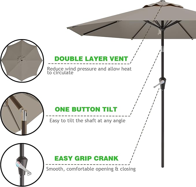 AreShark 9 FT Patio Umbrella for Outdoor, Outdoor Umbrella with Push Button Tilt and Crank, Outdoor Patio Umbrellas with 8 Sturdy Ribs for Market, Garden, Deck, Backyard, Pool (Mist Gray)