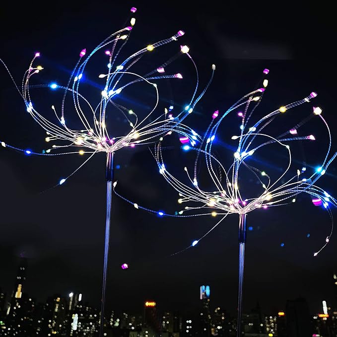 JJGoo Solar Firework Lights, 2 Pack 180 LEDs 2 Lighting Modes Solar Lights Outdoor Waterproof for Garden Patio Walkway Pathway Party Wedding Christmas Decorative - Colorful