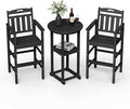 Ciokea 3-Pcs Bistro Table and Chairs, All-Weather Round High Top Bar Table with Storage Shelf and 2 Oversized Adirondack Chairs, Heavy Duty Outdoor Bar Set Patio Bistro Set for Balcony Deck, Black