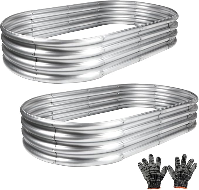 2 pcs 4×2×1 ft Raised Garden Bed for Outdoor, Easy Assembly Galvanized Planter Box for Vegetables, Flowers & Herbs