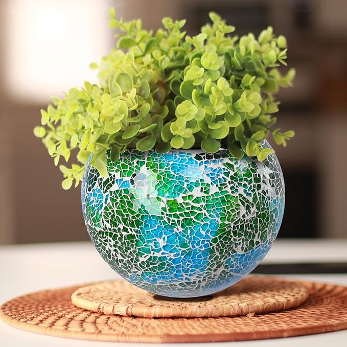 Hanging Planter Mosaic Garden Pot Small Flower Pot for Indoor Plant Disco Ball Hanging Planter with Drainage Green