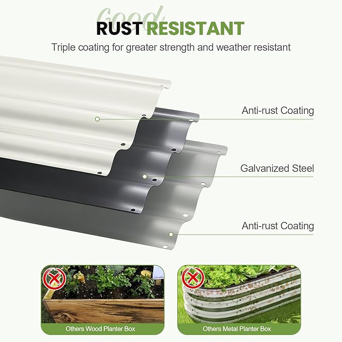 G GOOD GAIN 4-in-1 Adjustable Raised Garden Bed Kit | Galvanized Planter Boxes for Vegetables, Flowers | 12" Tall, Multiple Sizes (5x3x1ft, 4x4x1ft, 6x2x1ft, 7x1x1ft) | Outdoor Metal Raised Bed, White