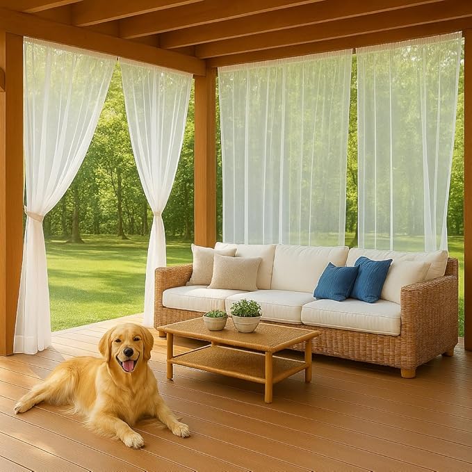 Patio Screen Mesh Outdoor Curtains Waterproof Sheer Lightweight Bug Netting for Porch Gazebo Garden Party Wedding Backdrop, White, W 125 x L 98 inch per Panel, 2 Panels