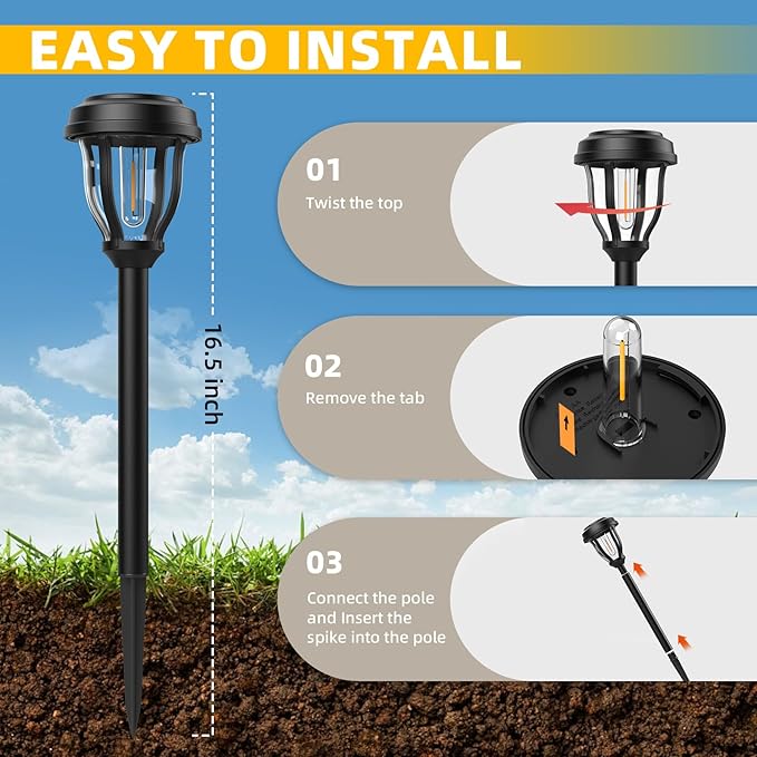 DERAYSION 6 Pack Solar Lights Outdoor, Solar Pathway Lights Waterproof Garden Landscape Lighting for Path, Yard, Walkway, Driveway Decor- 6 Pack Warm White
