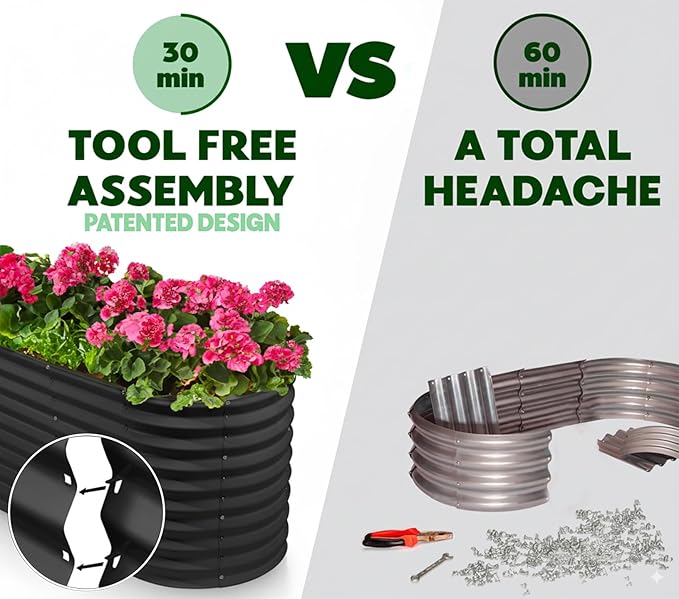 Plant & Plot Galvanized Raised Garden Beds Outdoor // 6×2×2 ft Planter Raised Beds for Gardening, Vegetables, Flowers // Large Metal Garden Box (Black) // Patented Tool-Free Design