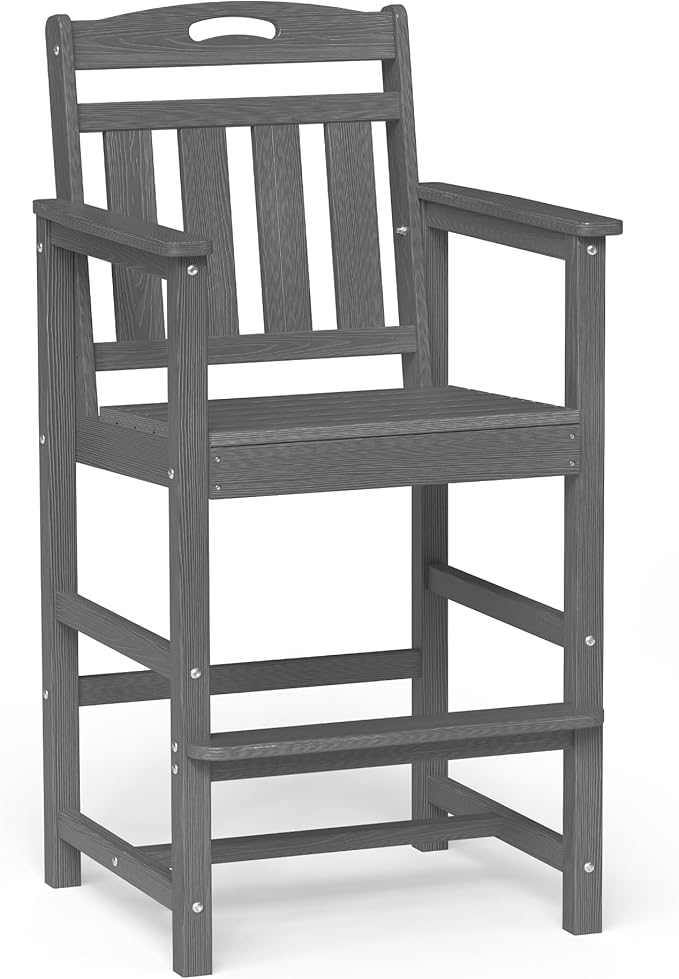 Ciokea Outdoor Bar Stool, Oversized HDPE Patio Bar Chair with 27" Seat Height, Heavy Duty Modern Tall Outdoor Chairs Bar Funiture for Bar Deck Balcony Kitchen Counter Yard, Grey