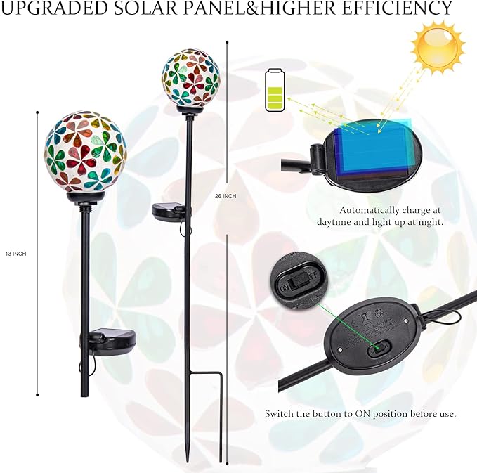 VCUTEKA Solar Garden Lights - Mosaic Solar Lights Outdoor Decor Pathway Light Waterpoof LED Stake Light for Landscape Lawn Patio Yard Decoration (Multicolor) 1 Pack